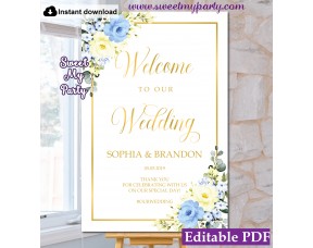 Yellow Blue Welcome sign template,Yello Blue Wedding Welcome sign template, (132)